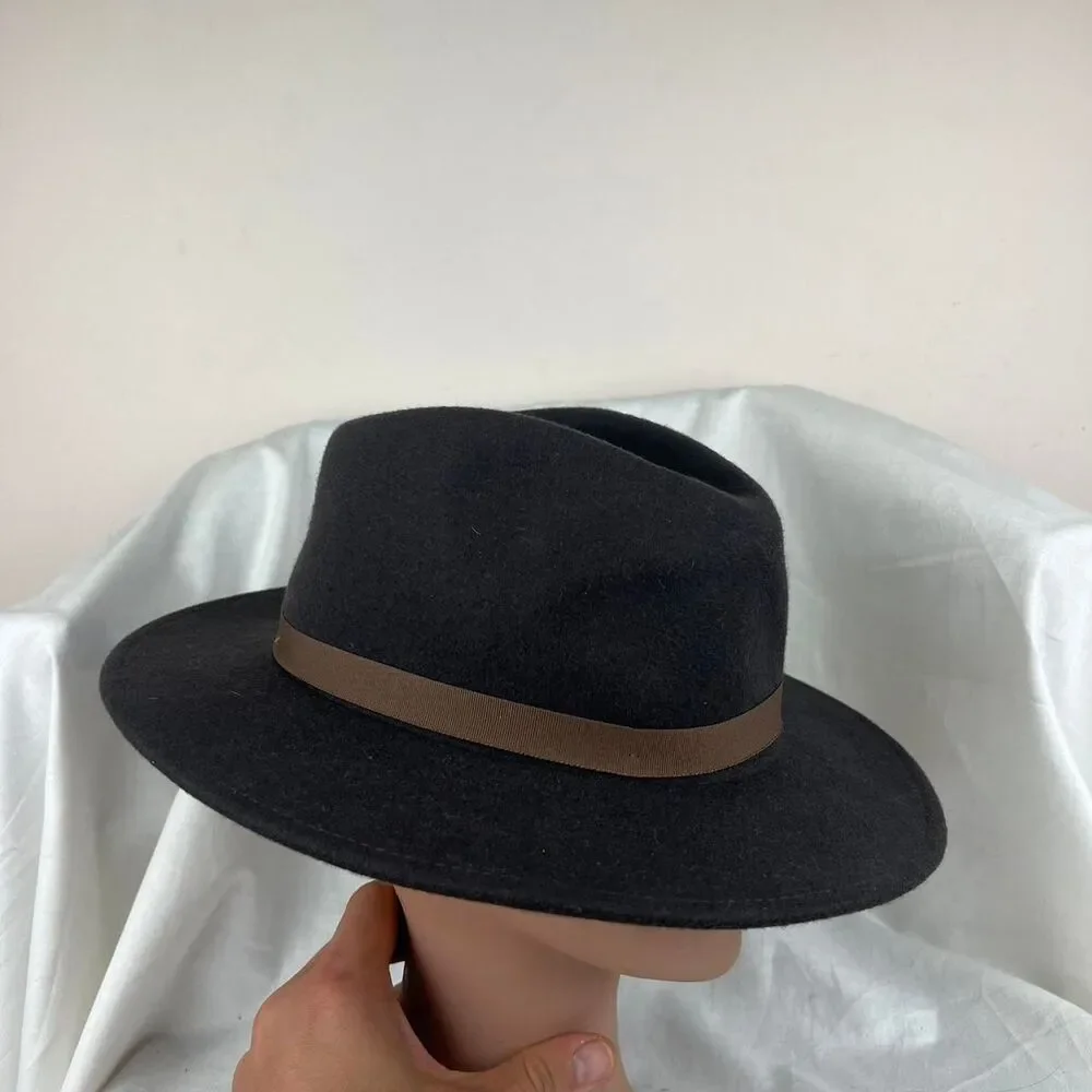 Brixton Messer Fedora Brown Hat With Brown Leather Size S